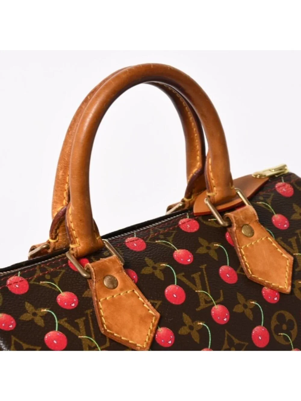 Louis Vuitton Speedy 25 Handbag Monogram Cherry Brown Takashi Murakami